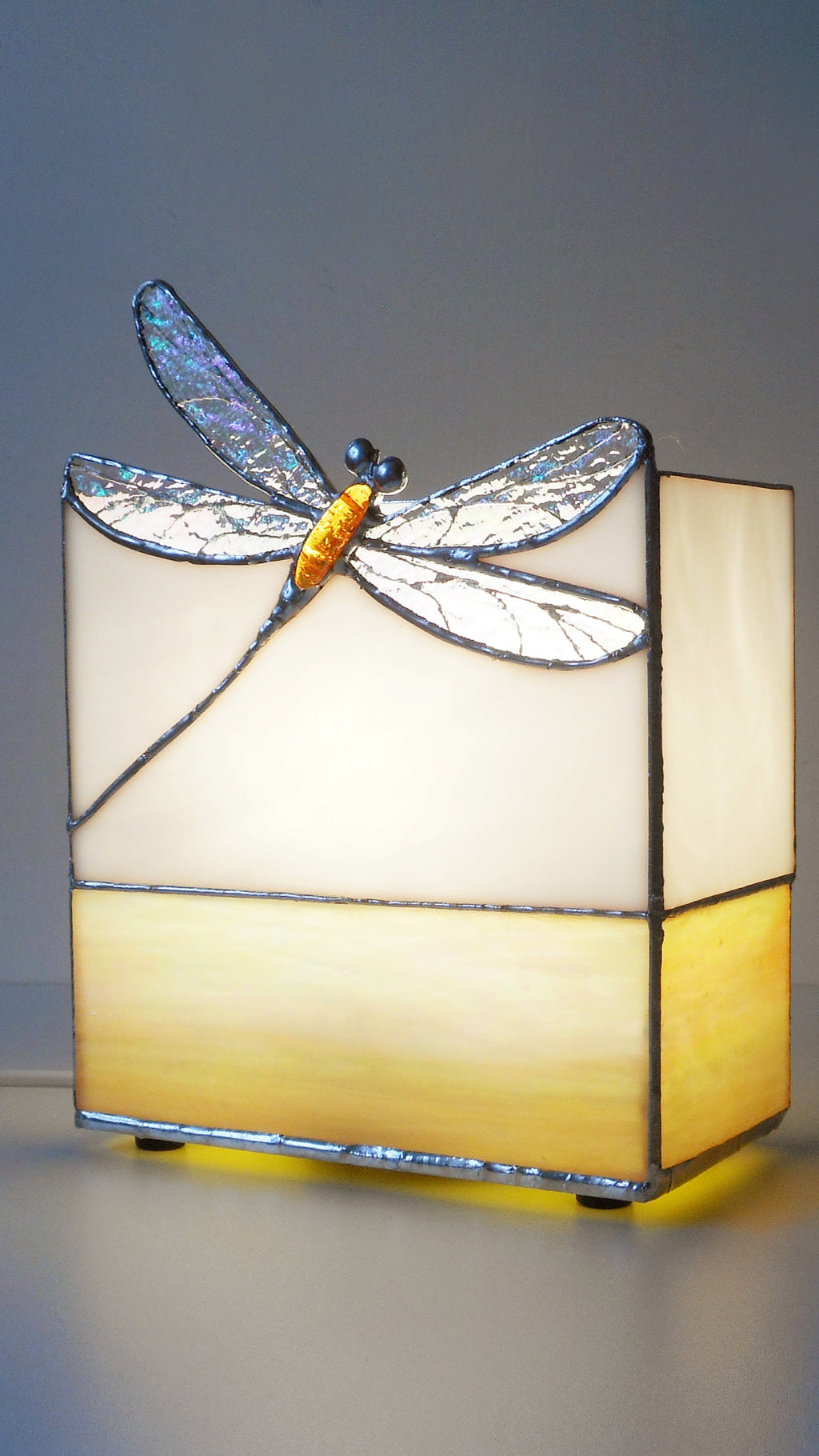 Gold Dragonfly Stained Glass Table Lamp