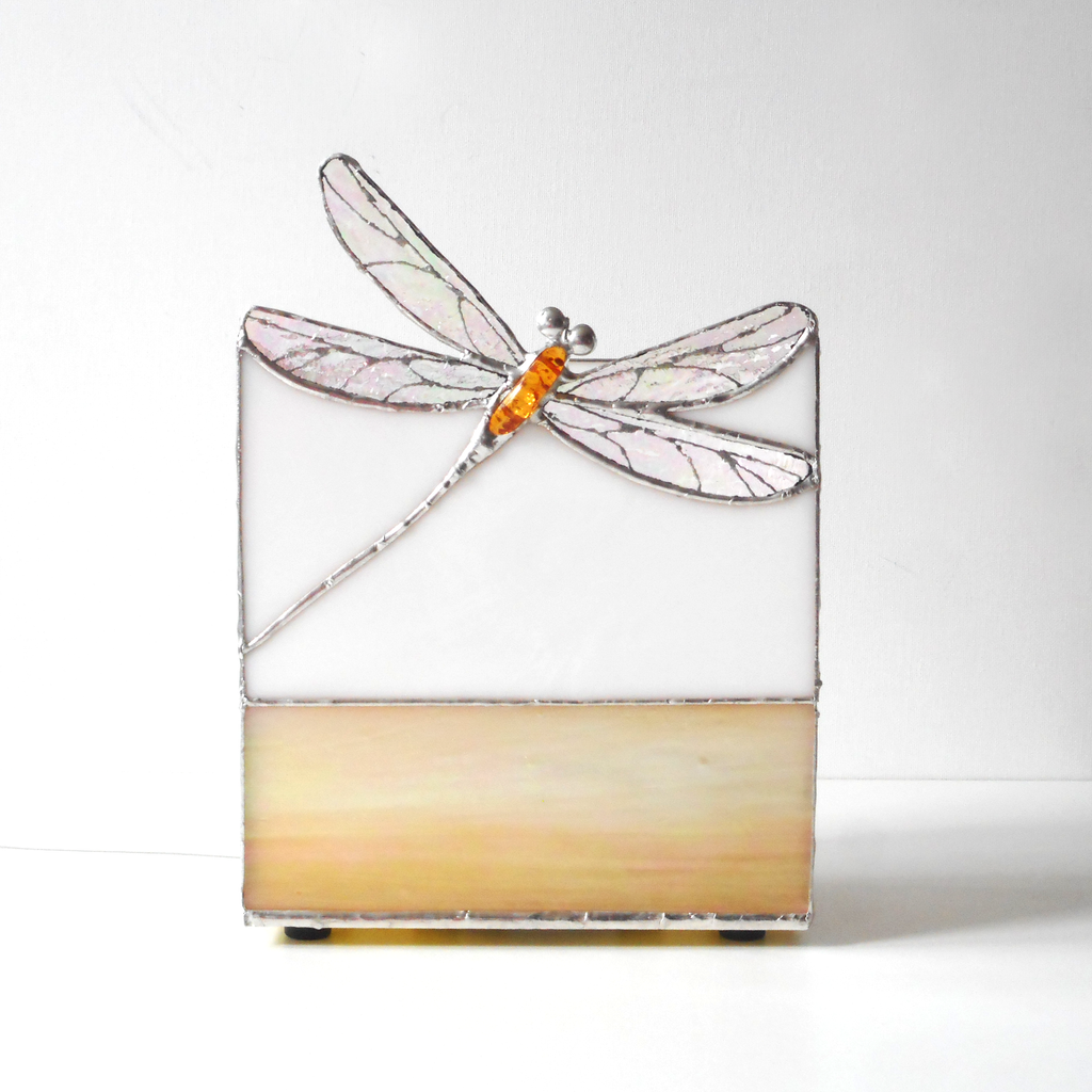 Gold Dragonfly Stained Glass Table Lamp