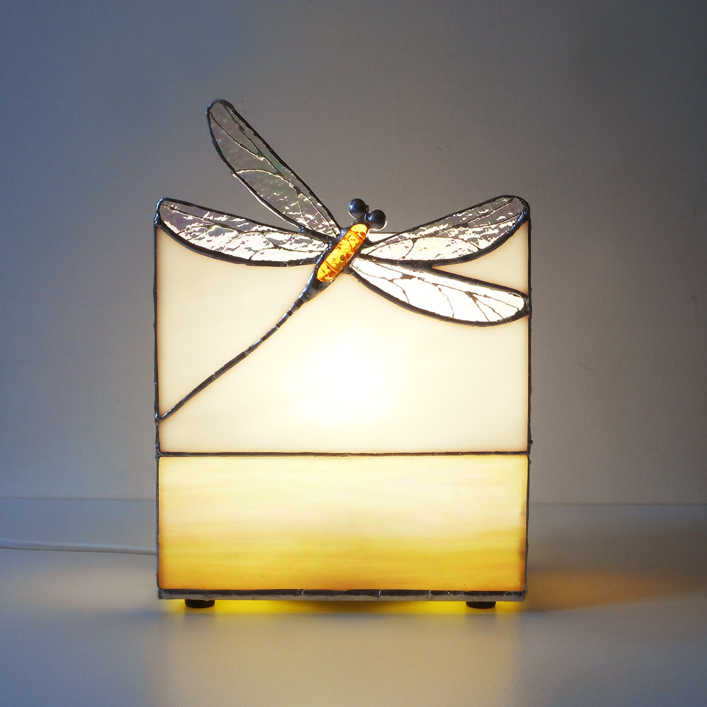 Gold Dragonfly Stained Glass Table Lamp