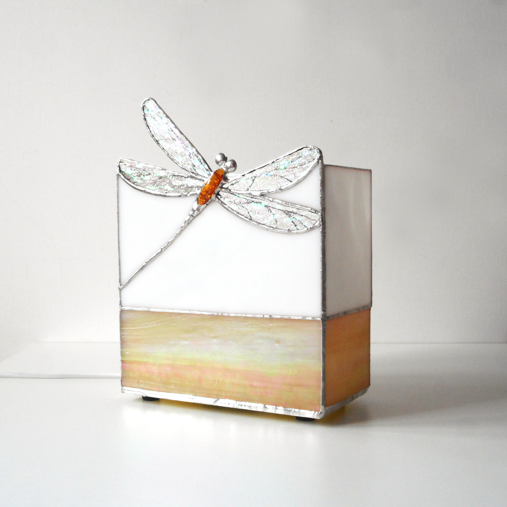 Gold Dragonfly Stained Glass Table Lamp
