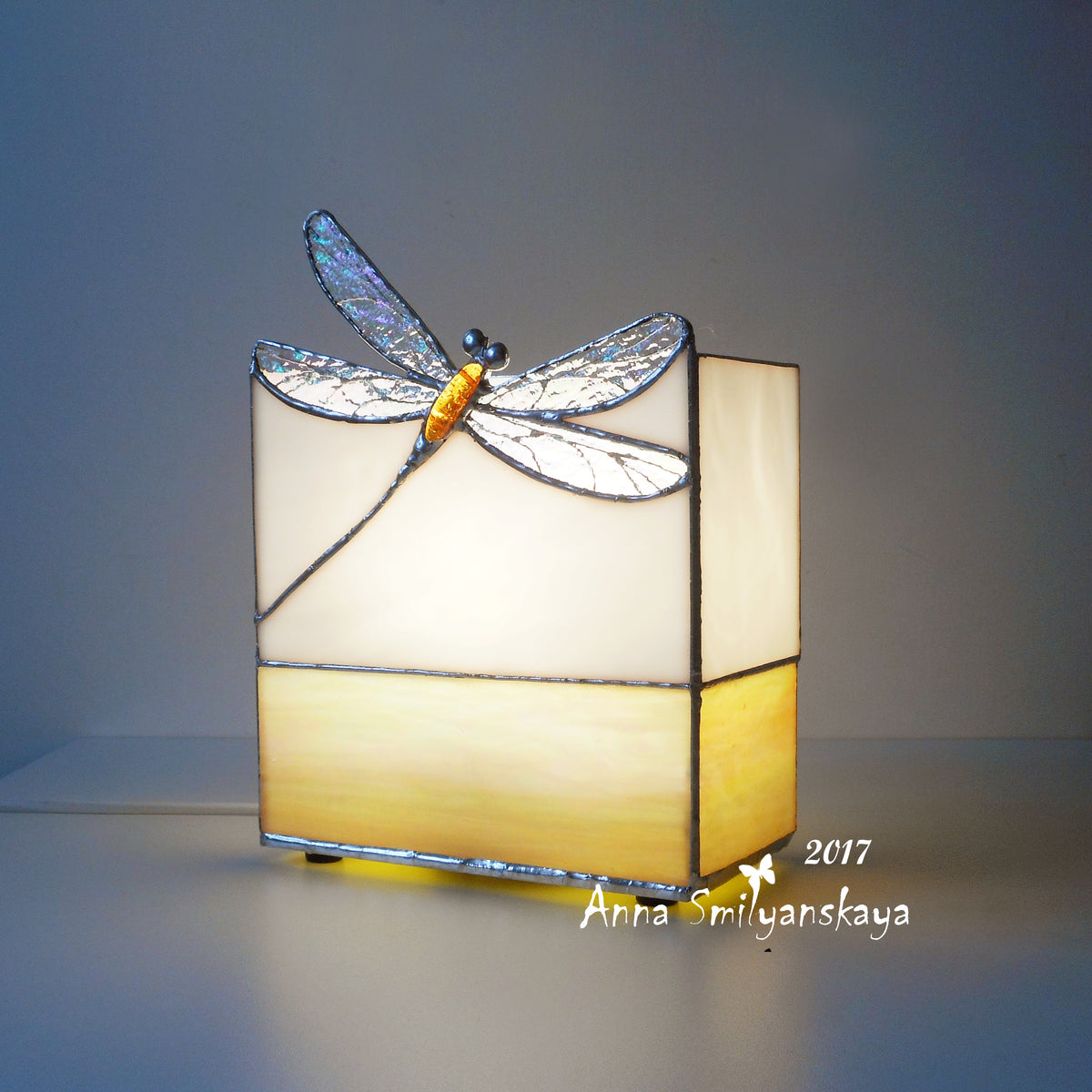 Gold Dragonfly Original Stained Glass Light Artwork Made to Order