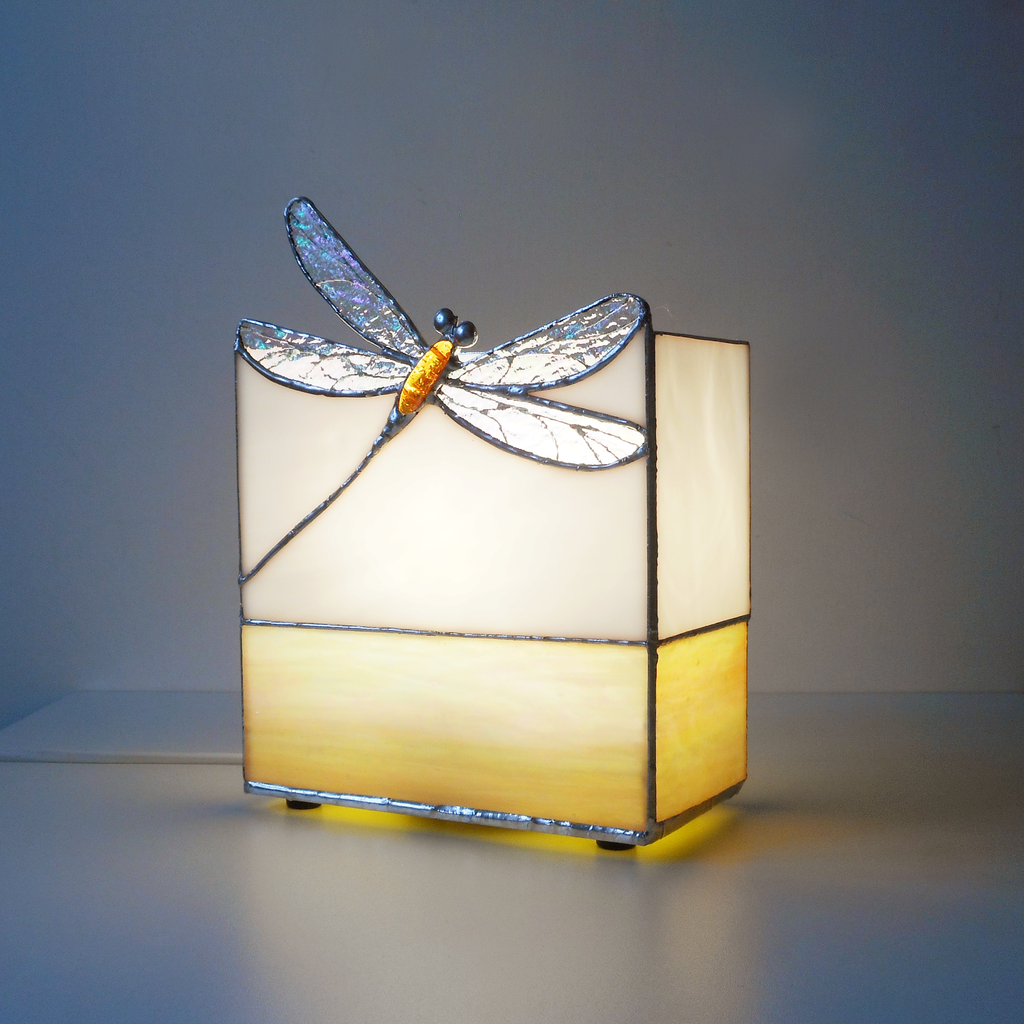 Gold Dragonfly Stained Glass Table Lamp