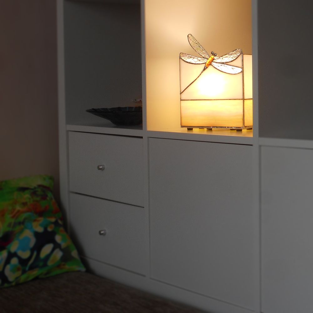 Gold Dragonfly Stained Glass Table Lamp