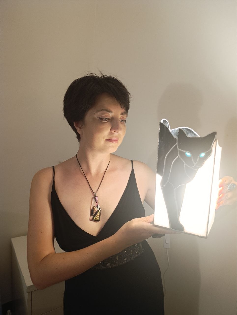 Cat Elegance Original Stained Glass Light Artwork
