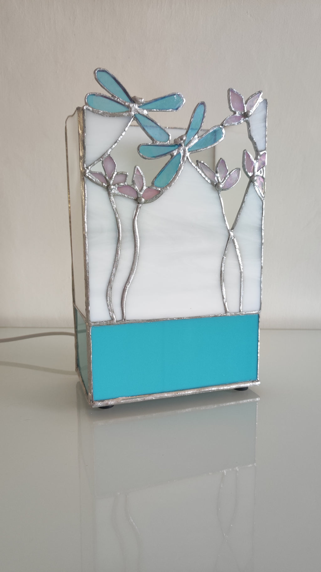 Dragonfly & Floral Stained Glass Table Lamp