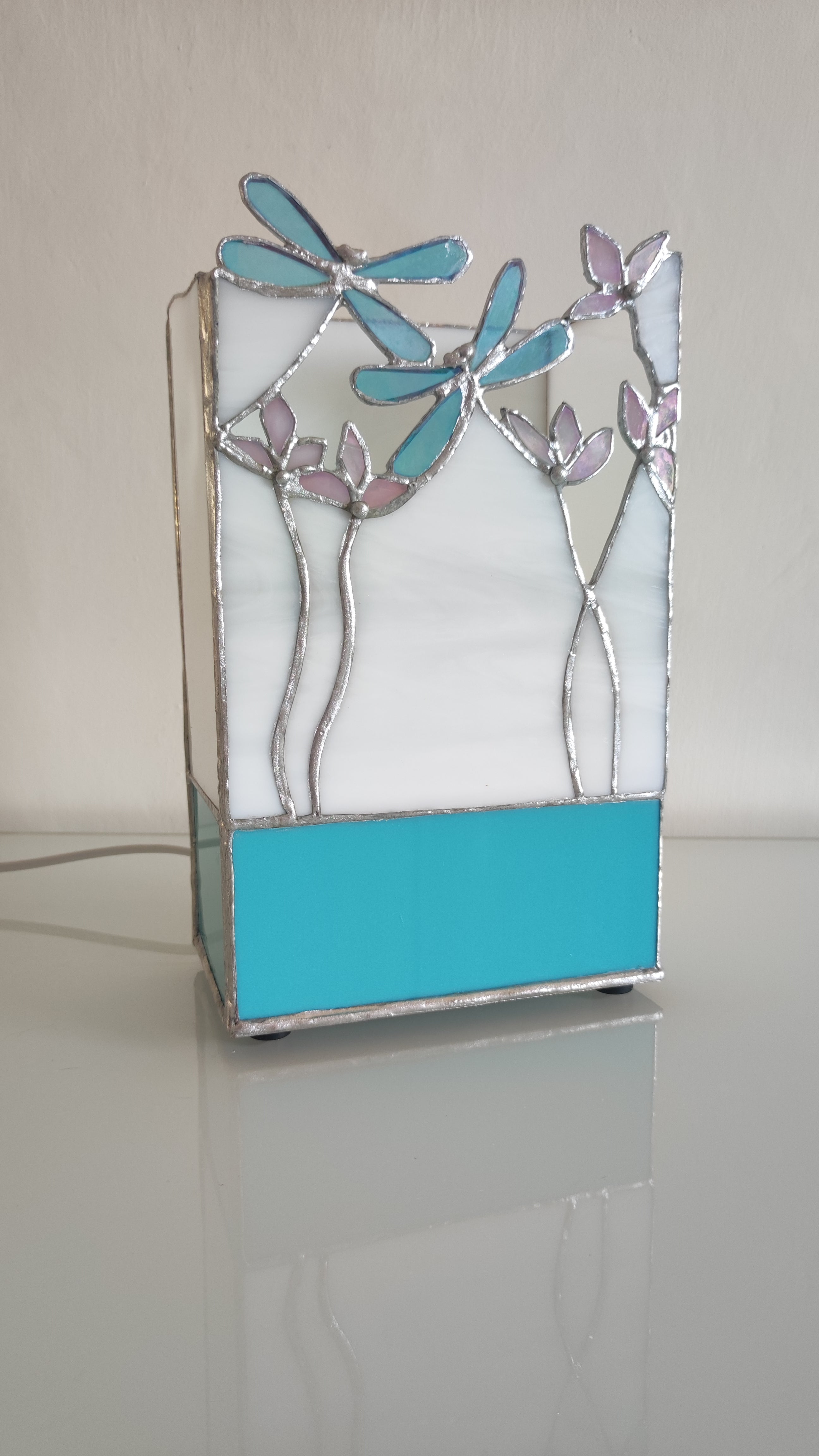 Dragonfly & Floral Stained Glass Table Lamp