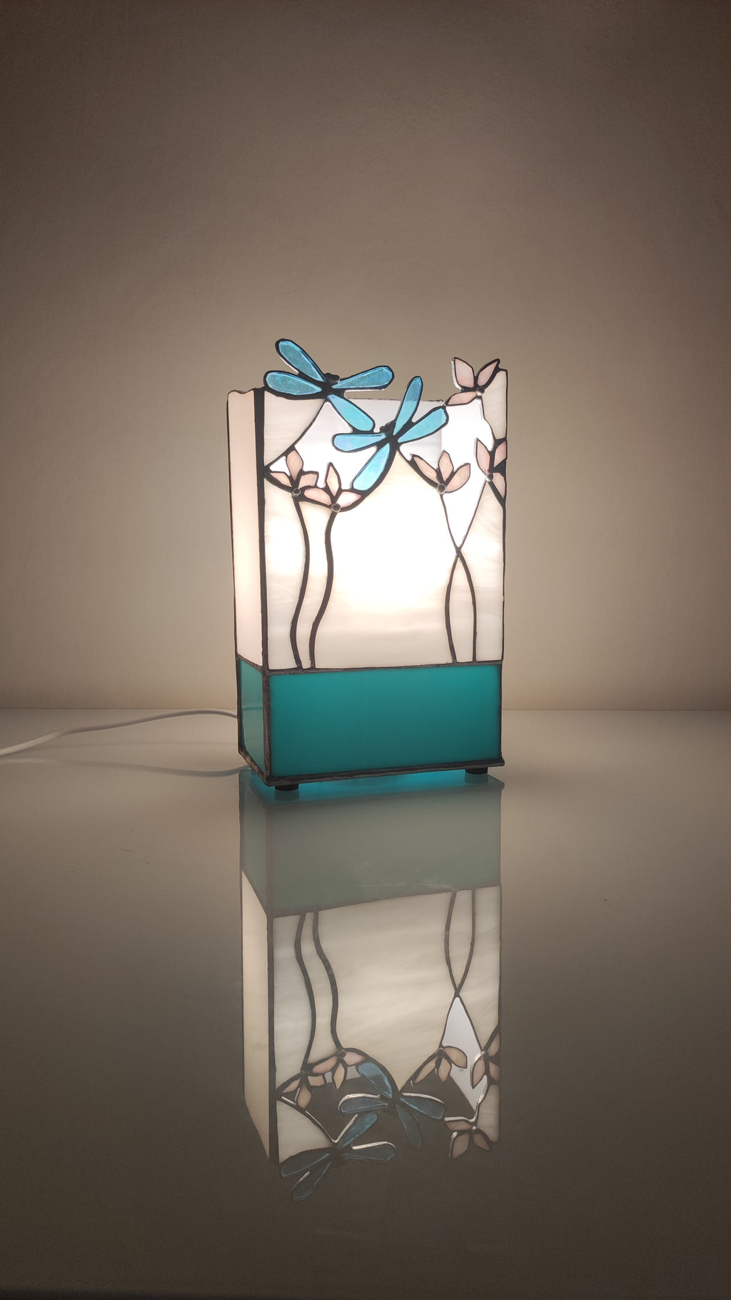 Dragonfly & Floral Stained Glass Table Lamp