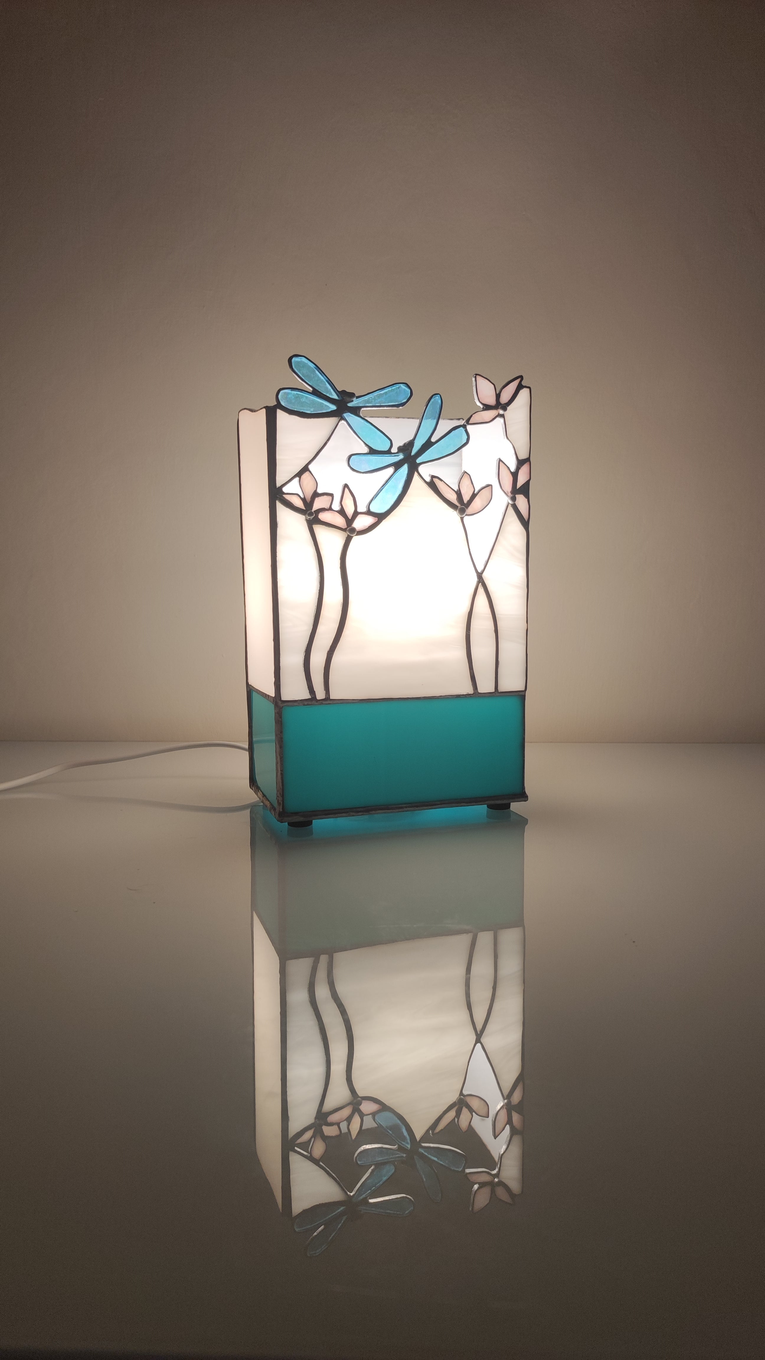 Dragonfly & Floral Stained Glass Table Lamp