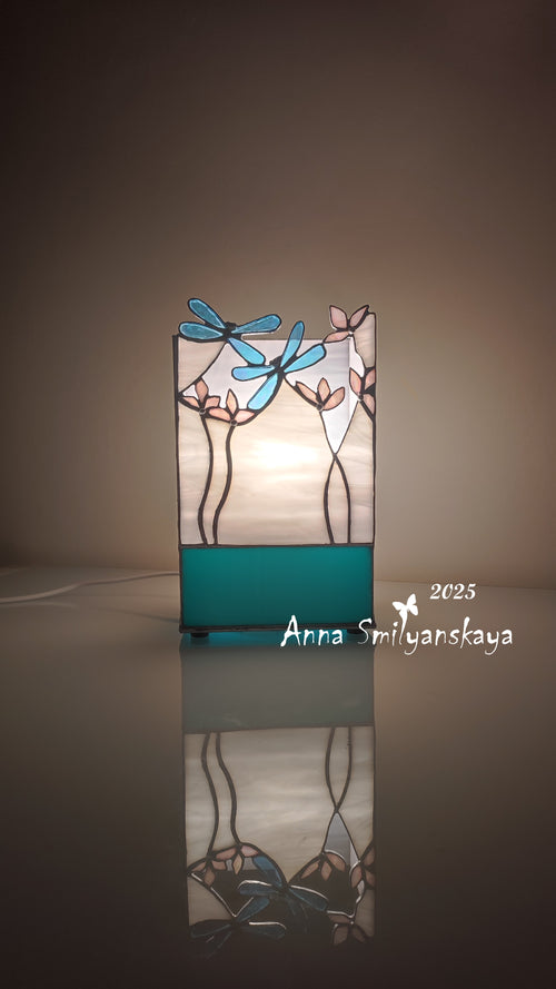 Dragonfly & Floral Stained Glass Table Lamp