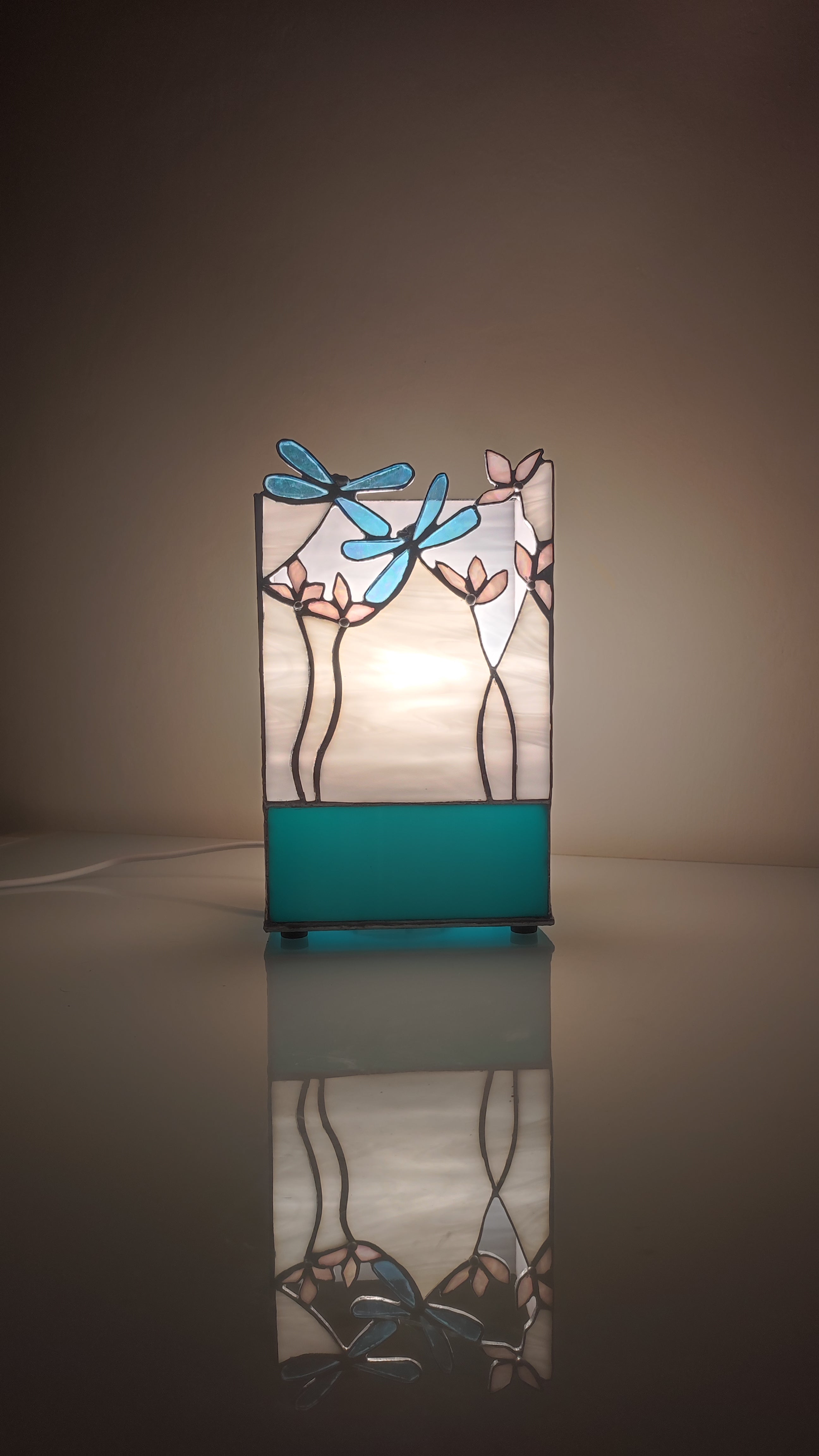 Dragonfly & Floral Stained Glass Table Lamp