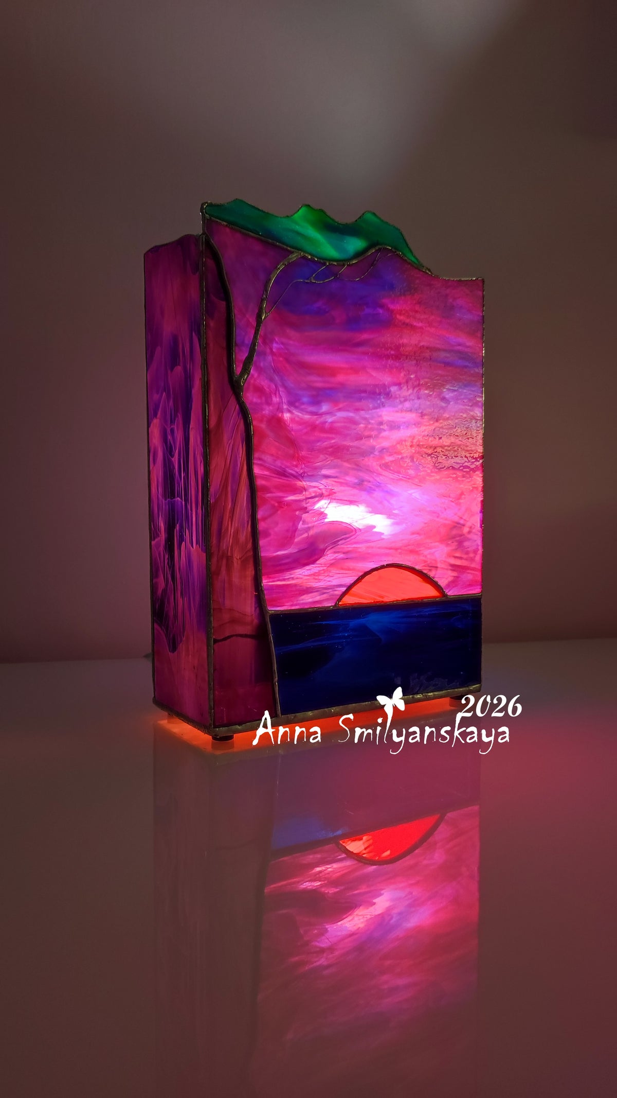 Ruby Sunset Original Stained Glass Light Artwork