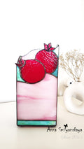 Red Pomegranate Original Stained Glass Light Artwork