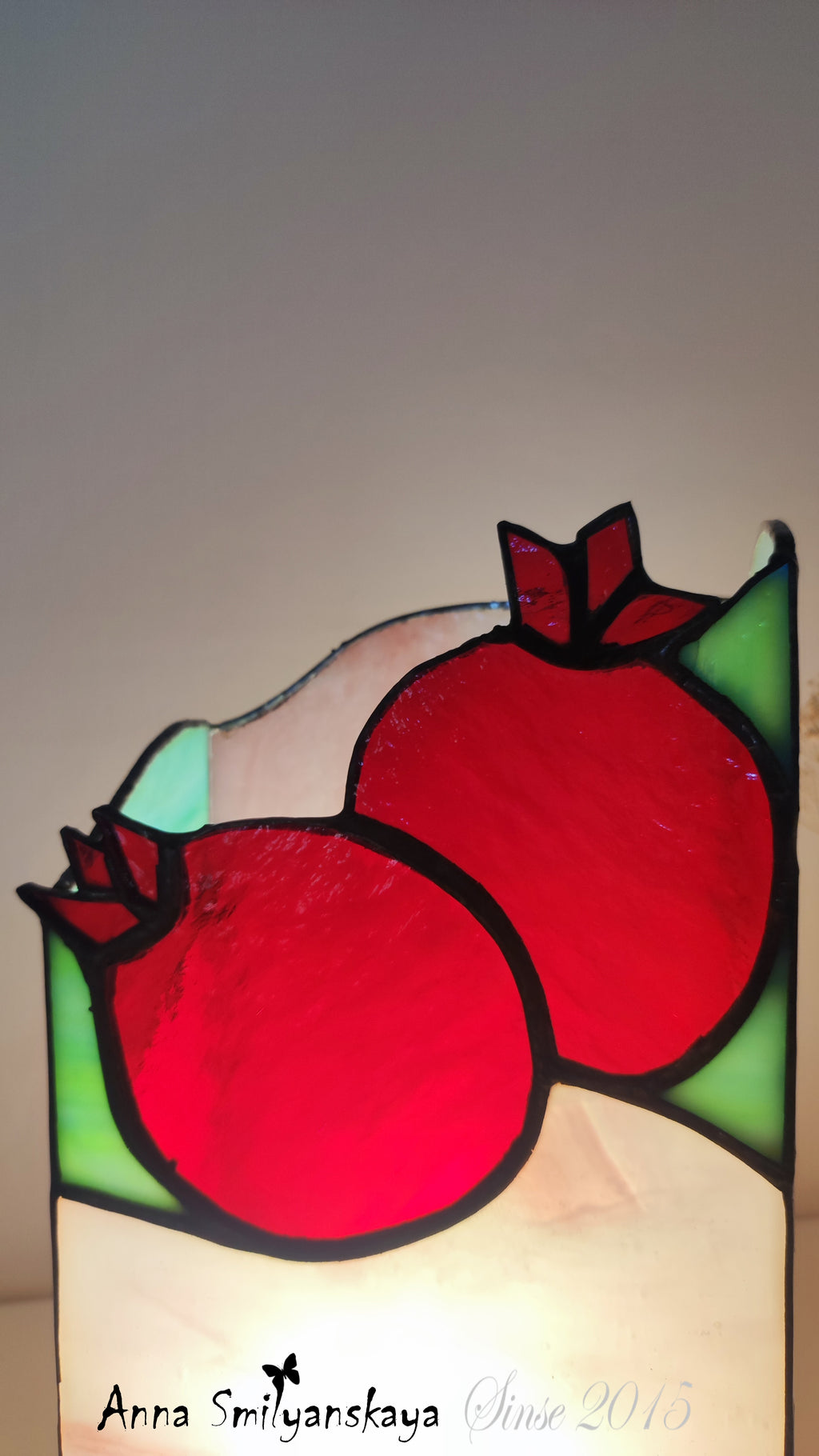 Red Pomegranate Original Stained Glass Light Artwork