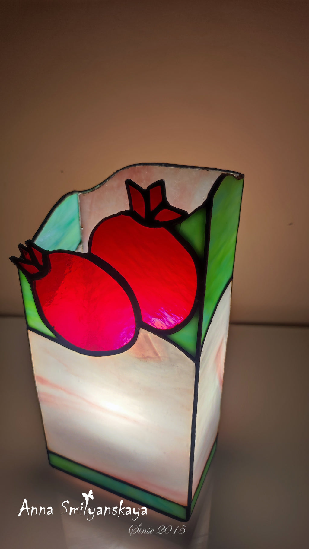Red Pomegranate Original Stained Glass Light Artwork