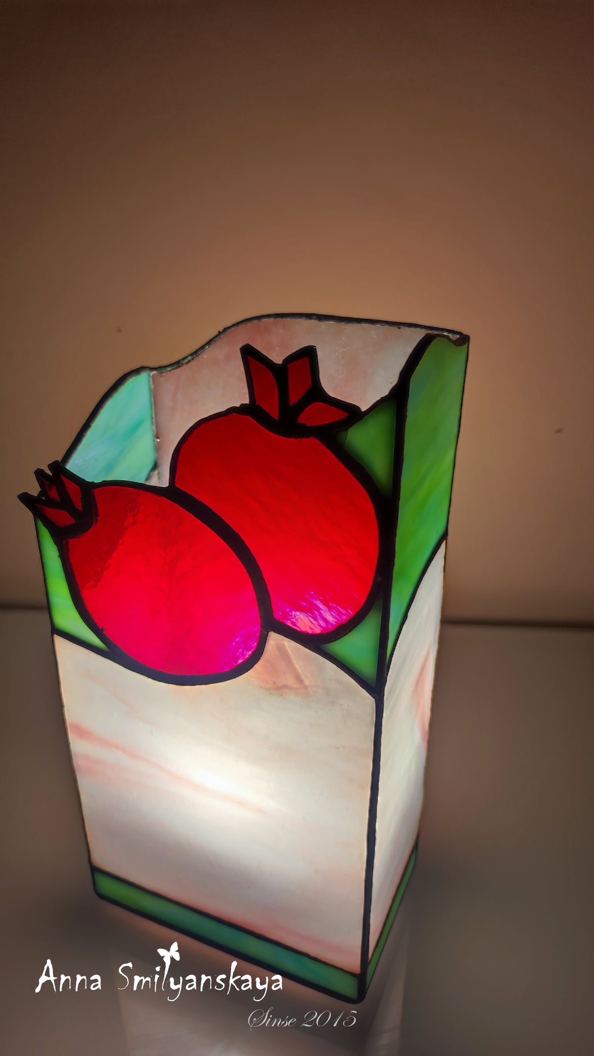 Red Pomegranate Original Stained Glass Light Artwork