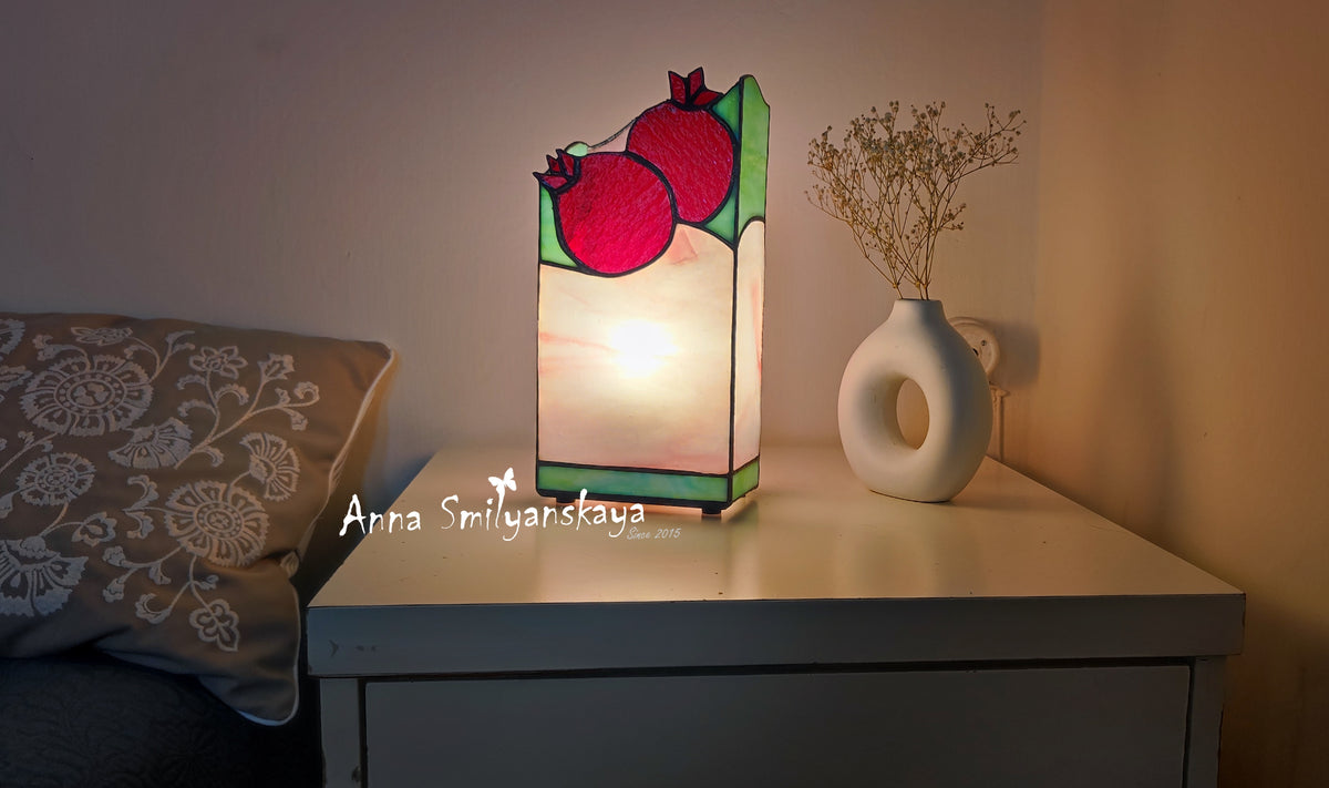 Red Pomegranate Original Stained Glass Light Artwork