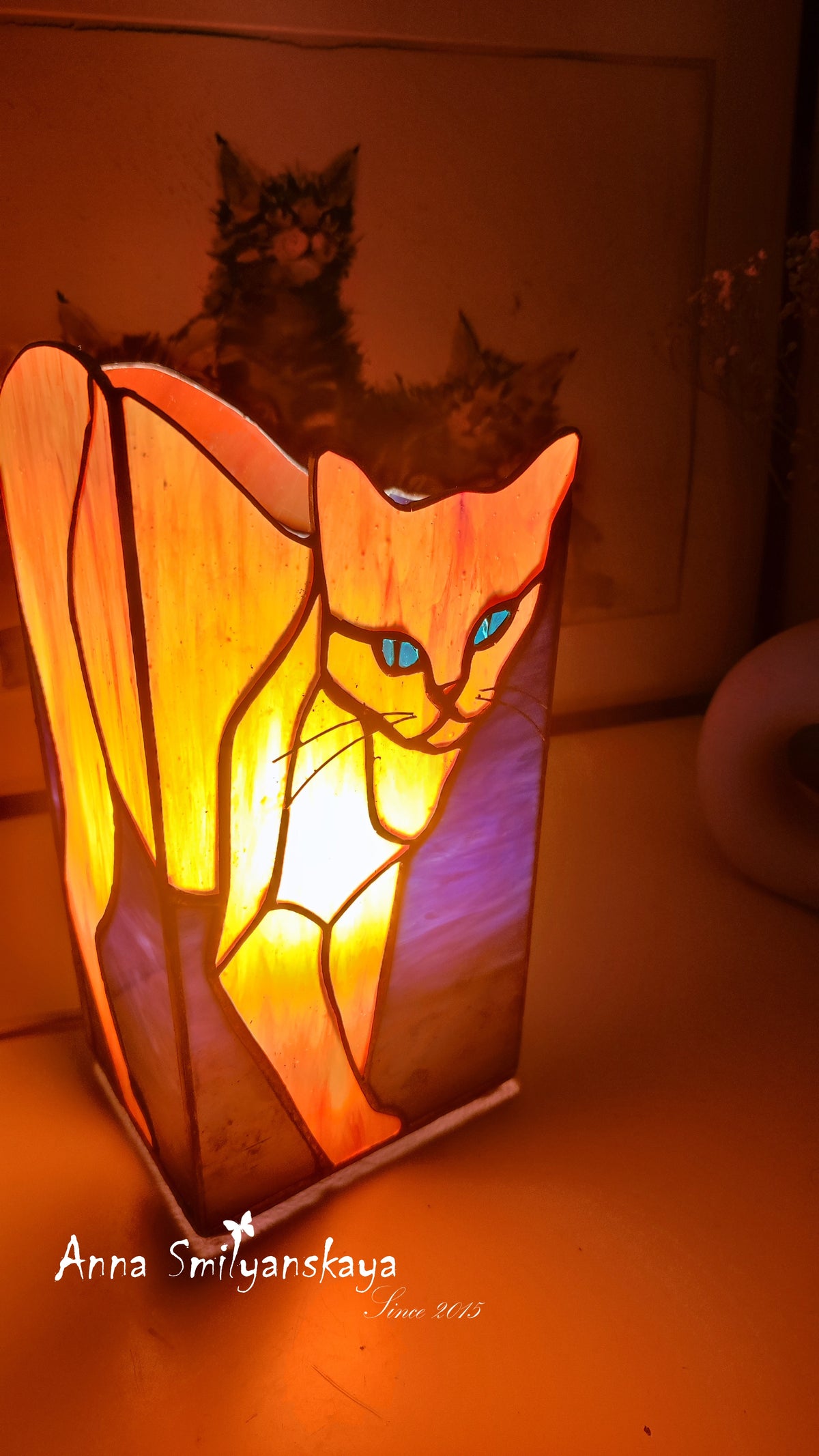Ginger cat Stained Glass Table Lamp