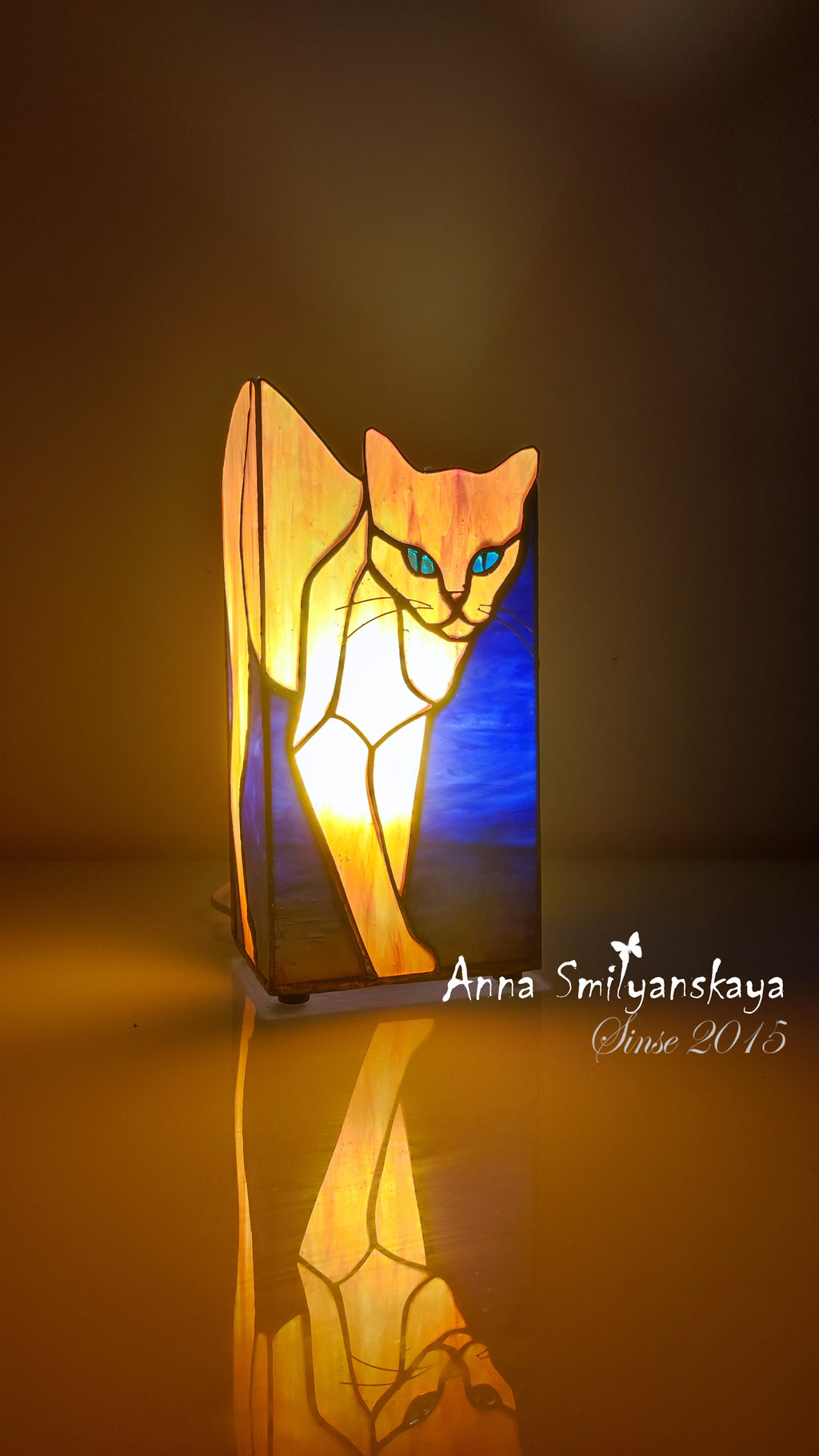 Ginger cat Stained Glass Table Lamp