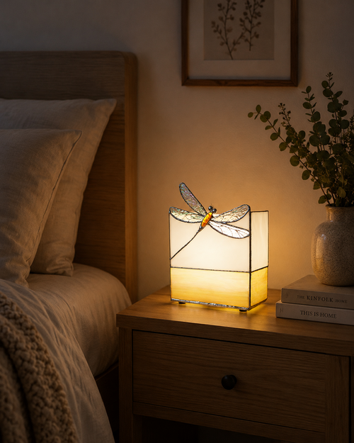 Gold Dragonfly Stained Glass Table Lamp