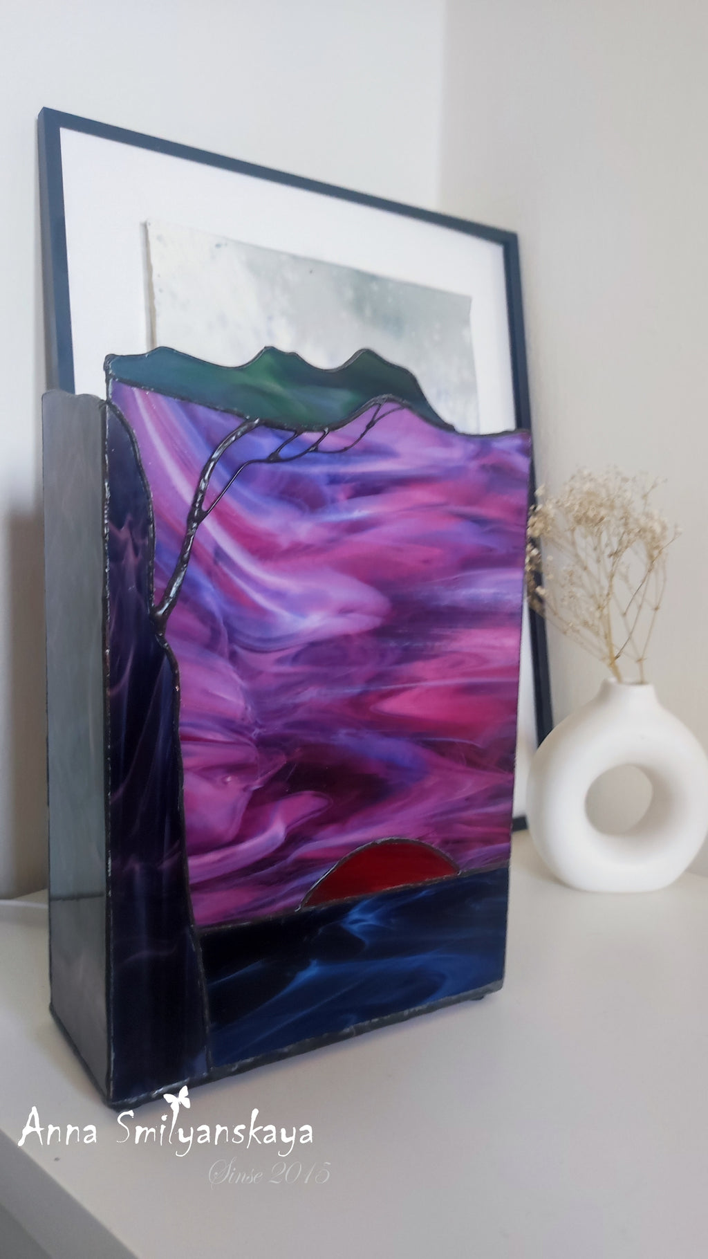Ruby Sunset Original Stained Glass Light Artwork