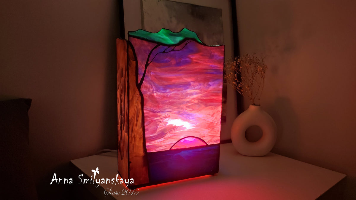 Ruby Sunset Original Stained Glass Light Artwork