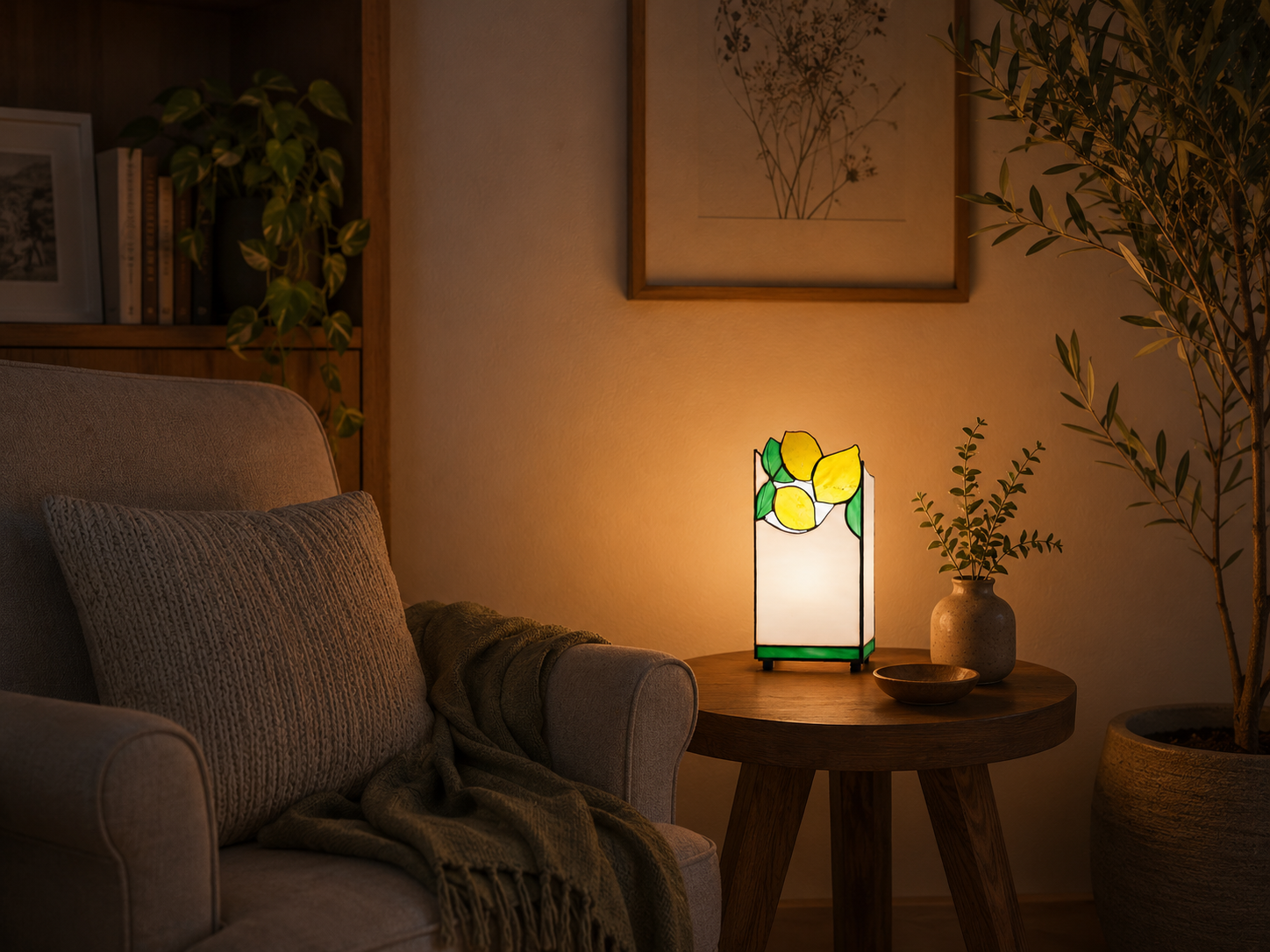 Stained Glass Table Lamp with Lemons