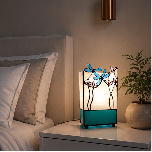 Dragonfly & Floral Stained Glass Table Lamp