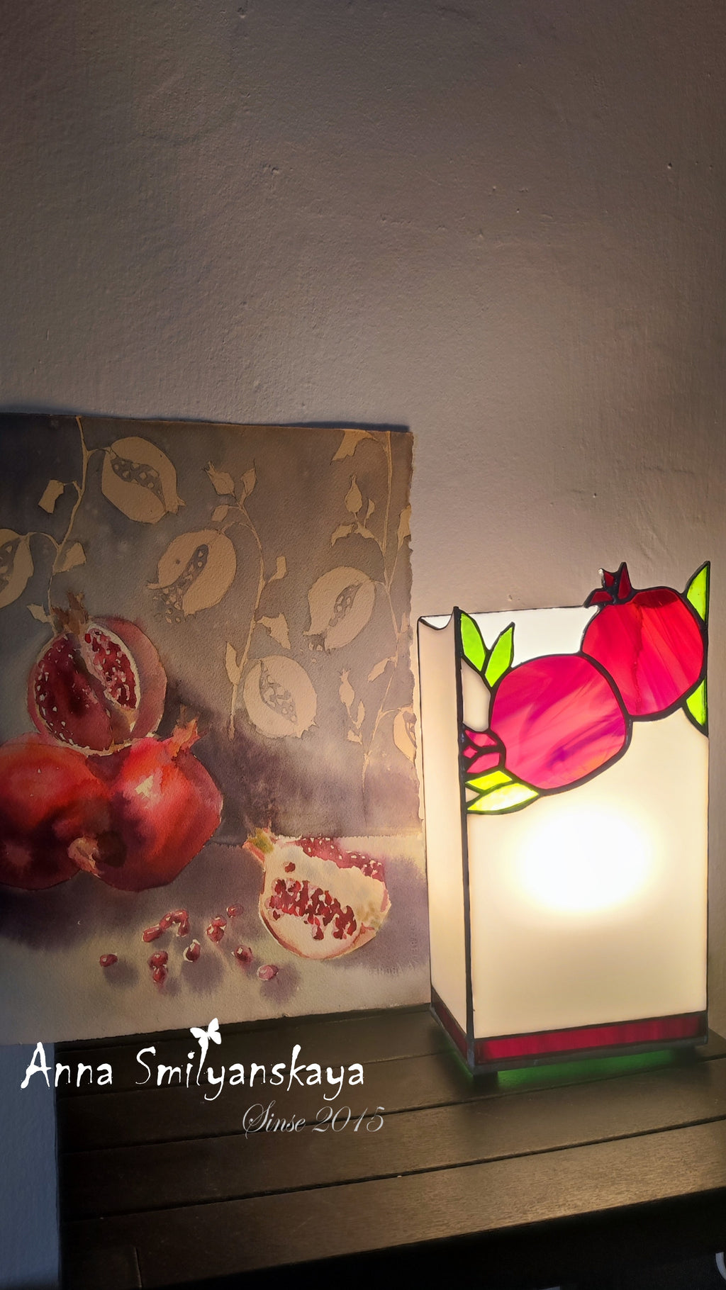 Pomegranate Stained Glass Table Lamp
