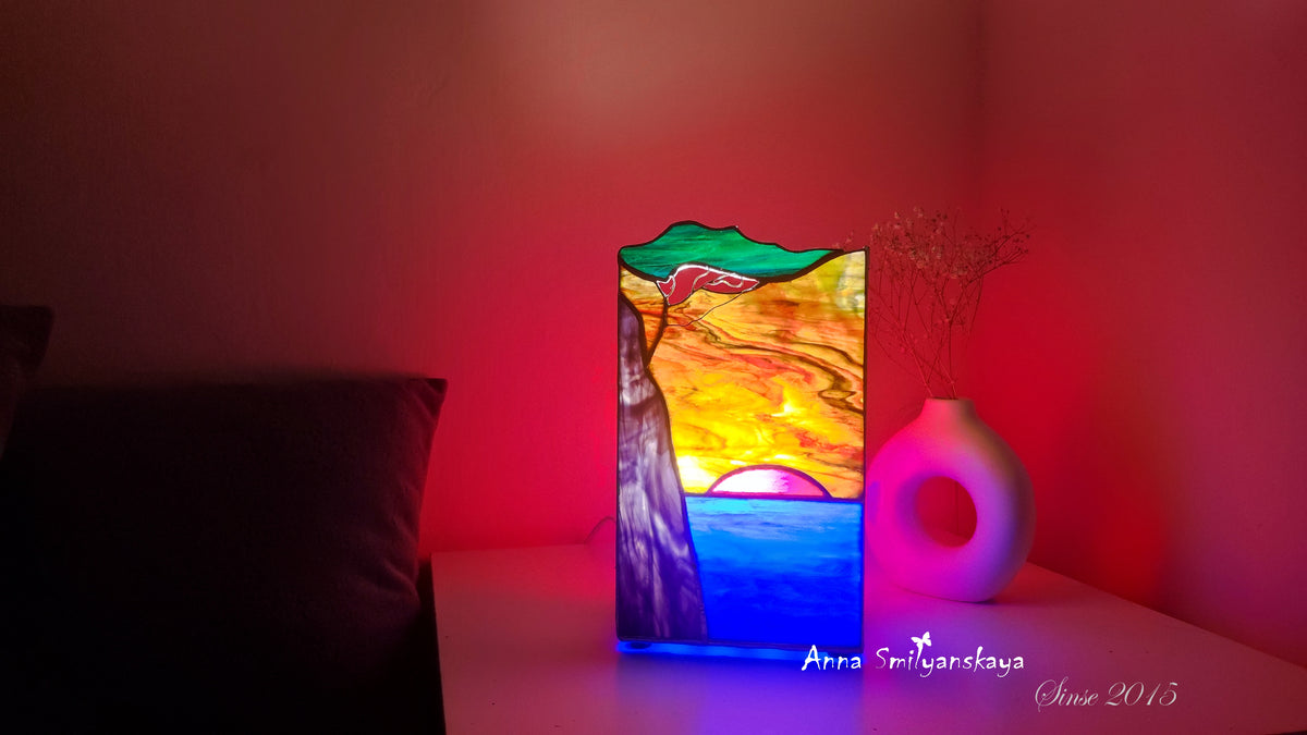 Red Sunset Stained Glass Table Lamp